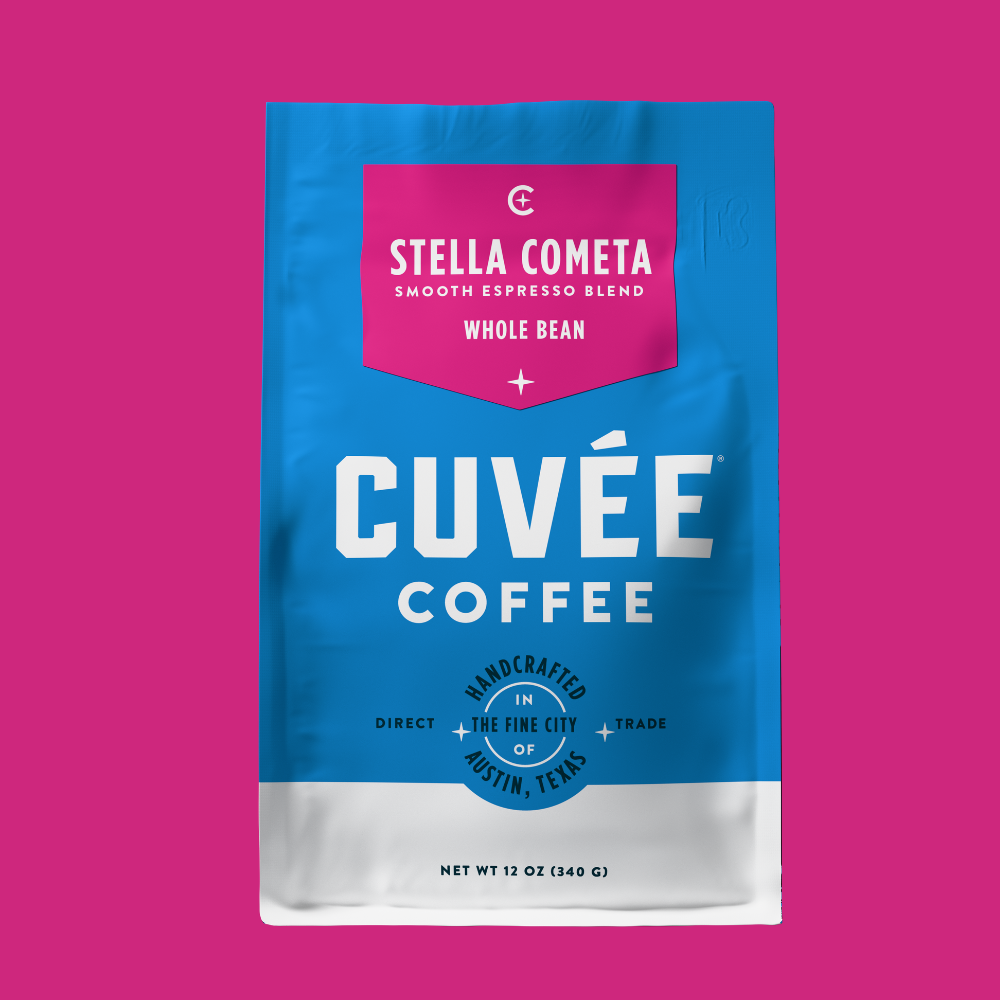 Stella Cometa 12oz Coffee Bag on a pink background